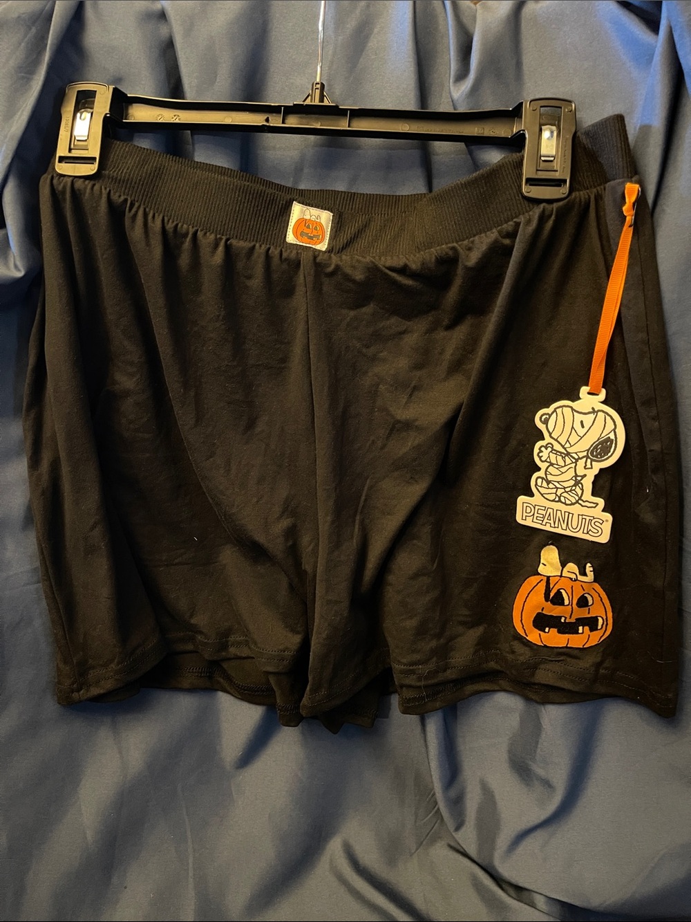 Peanuts Black Women's Sleep Shorts with Snoopy on an Orange Pumpkin